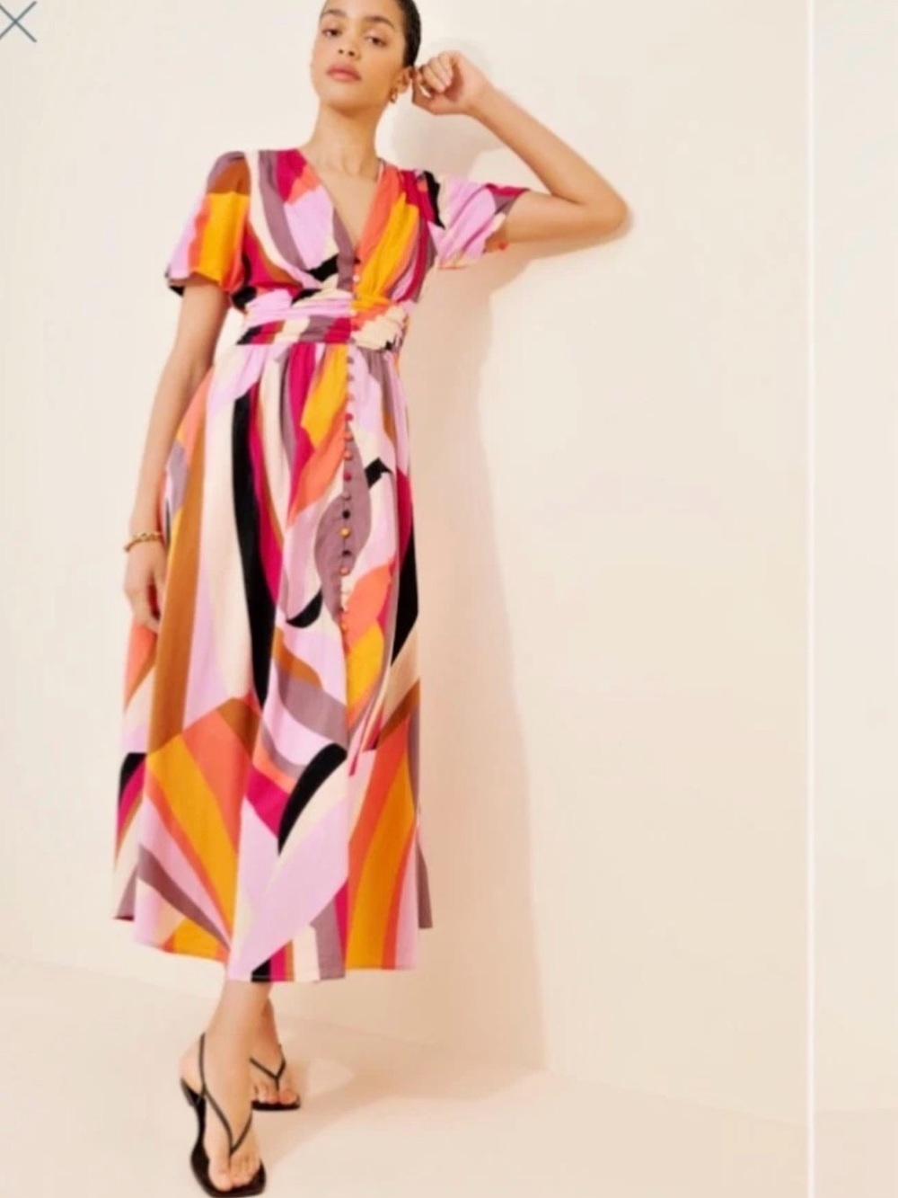 NWT ANTHROPOLOGIE Large petite  Katerina Button Front dress in Lilac Geo motif